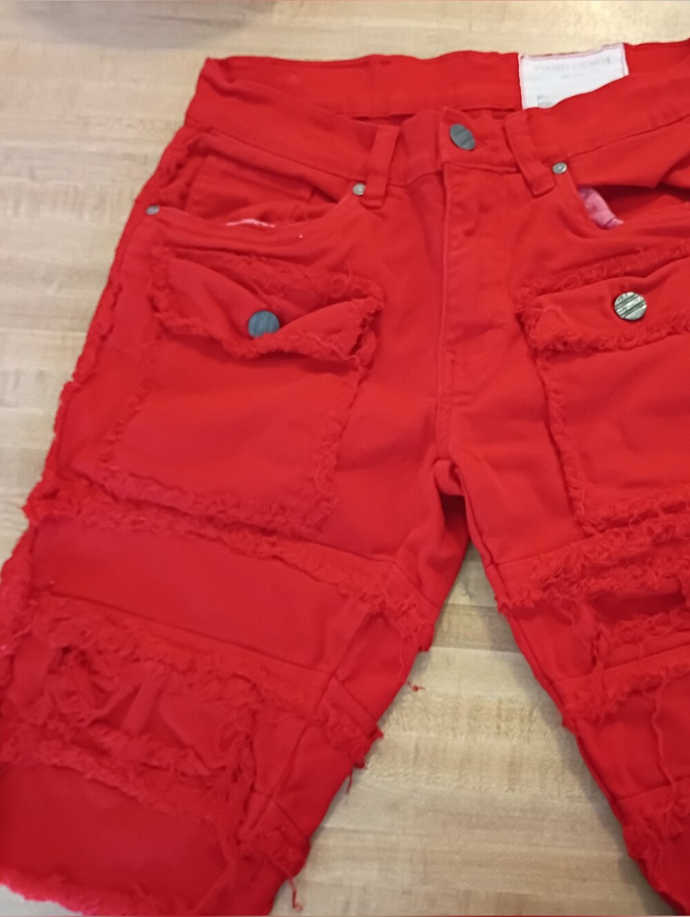Red Cargo Shorts for Men - Distressed Pocket Detail